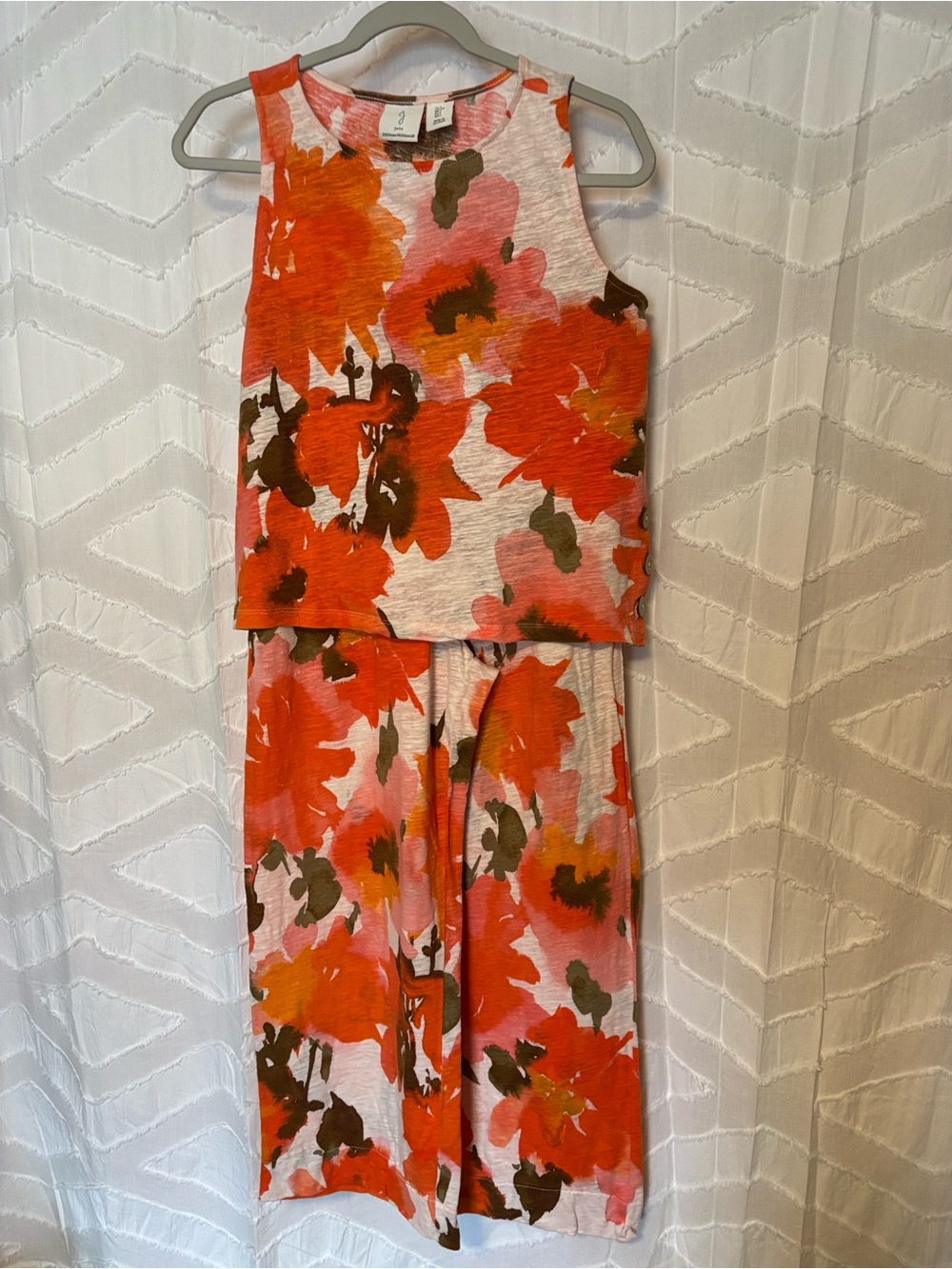 Joie Linen-Blend Floral Tank & Crop Pants Set in Orange and Pink